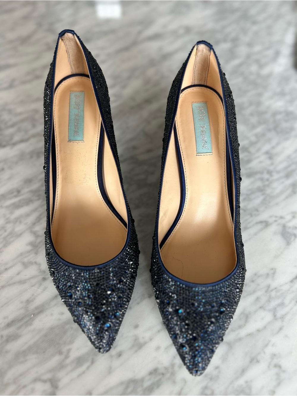 Blue by Betsey Johnson "Frenchie" Rhinestone Pumps - Navy (size 9)